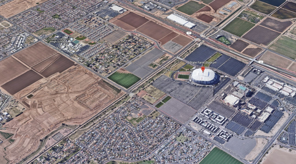 A general overall aerial view of State Farm Stadium with